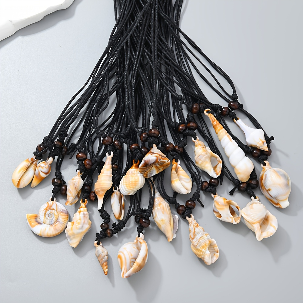 E-shop zufällige Stile von Harz-Muschelschmucksets, verstellbare Seilgeflecht DIY vielseitiges langes Halskettenset Unisex lässiger Charm-Halter
