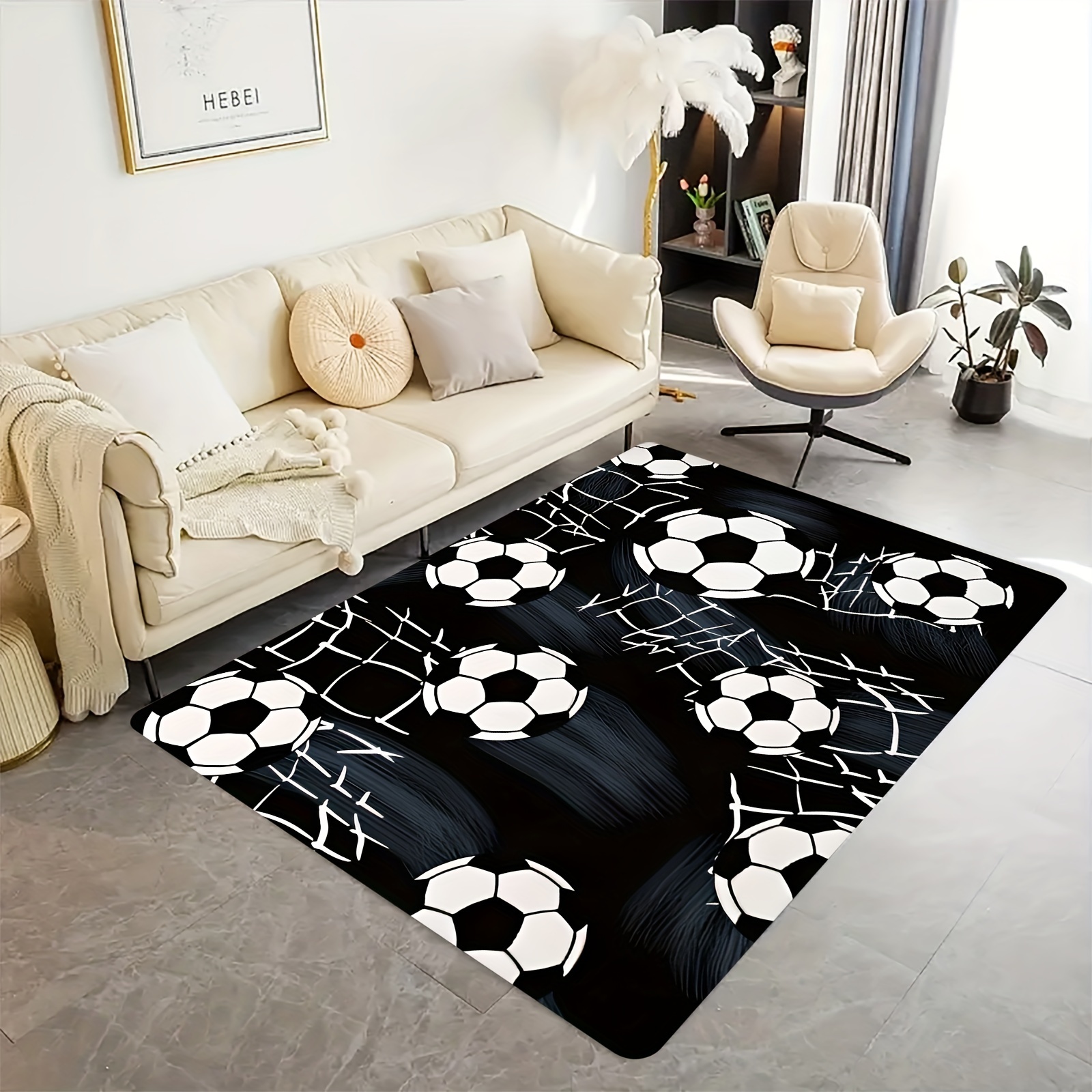 1pc Thick 1.1cm Football Mat, Soft Non-slip Washable, Living Room, Bedroom, Indoor And Outdoor Entrance Mat Modern Abstract Mat Decorations