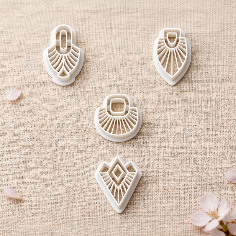 TEMU 4pcs Bohemian Style Polymer Clay Jewelry Creation Cutter Molds | Essential For Beginners And Craft Enthusiasts! Easily Press Out Fan-shaped,