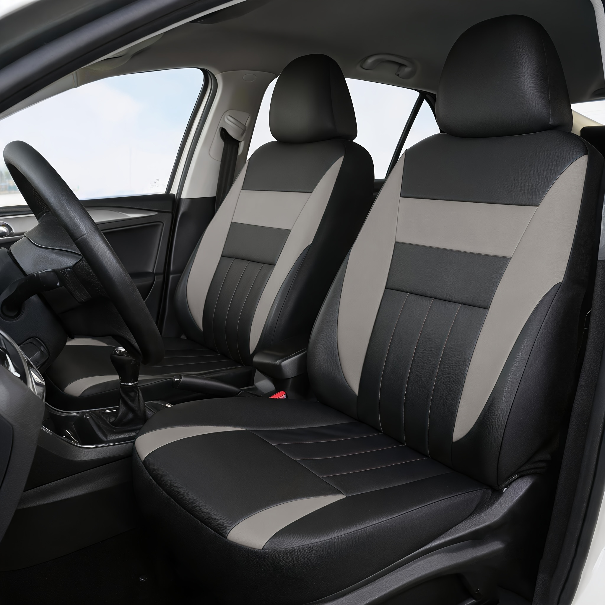 TEMU 2pcs Pu Leather Waterproof Car Seat Covers Suitable For Most Vehicles, Full Surround Front Seat Protectors With Foam Padding, Compatible For