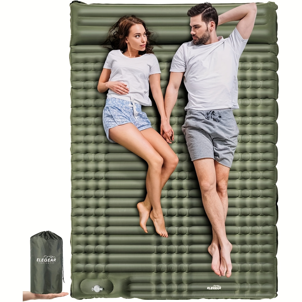1pc A Lightweight Self-inflating Double Sleeping Pad Designed For Camping, Featuring A 4-inch Ultra-thick Inflatable Sleeping Pad Suitable For 2 People