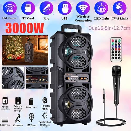 3000w dual 6 5 portable wireless pa wireless speaker wireless speaker with subwoofer wireless speakers powerful speaker sound system karaoke speaker system with microphone remote control mp3 usb sd led battery indicator lights