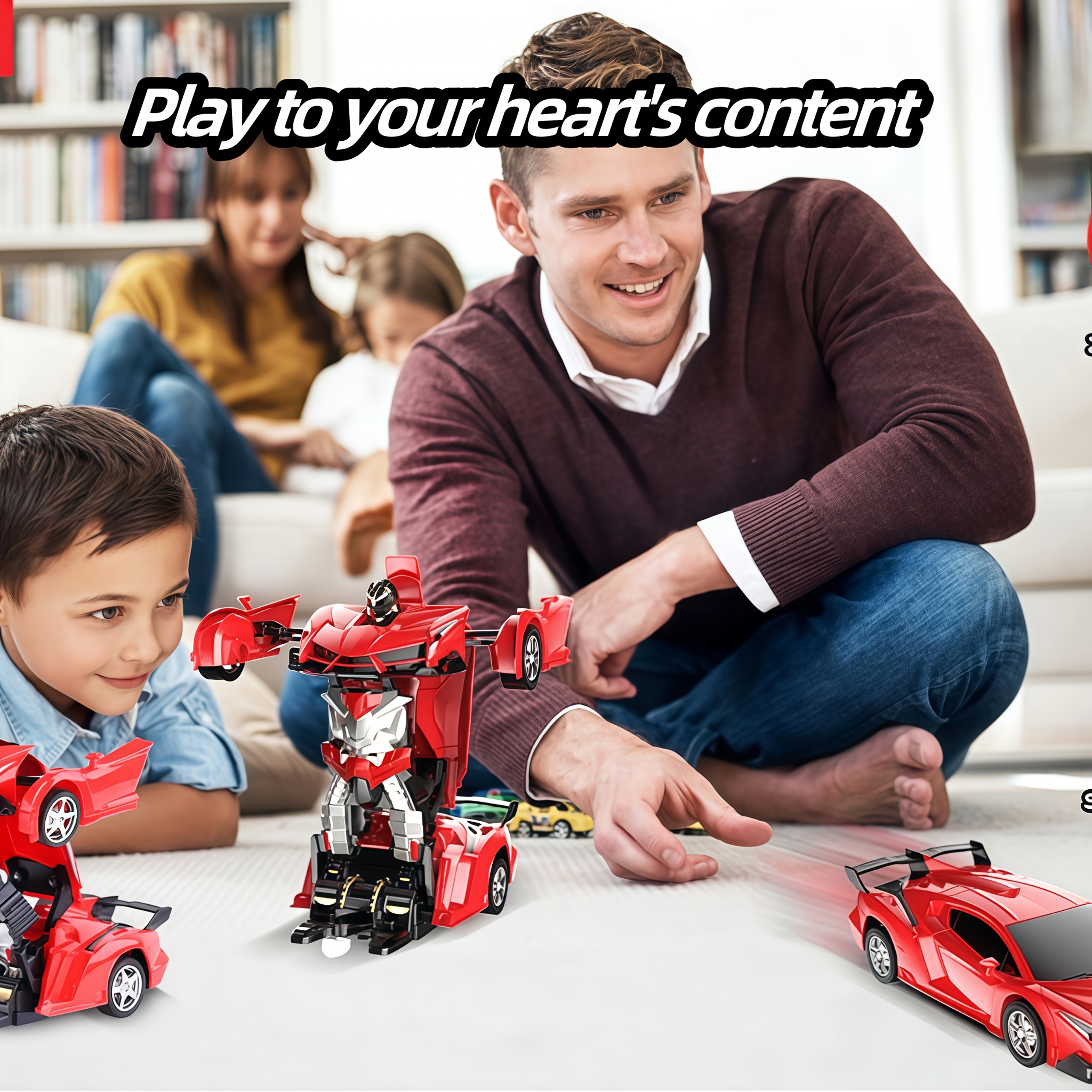 Red Transforming Robot Car With LED Headlights, 2.4Ghz Remote Control, 360° Rotating Drift, One-Button Deformation, Cool Flashing Lights, Durable ABS Plastic, Perfect Gift For Boys And Girls