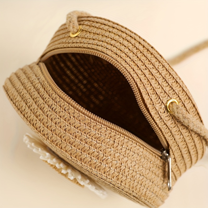 Bolsa Transversal Redonda Minimalista de Palha para Mulher 6