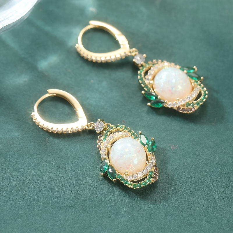 TEMU A Pair Of Elegant Bohemian Geometric Drop Earrings With Synthetic Opal, Kc Golden Color Ear Needles, Perfect For Daily Wear Or Gift , Daily Wear
