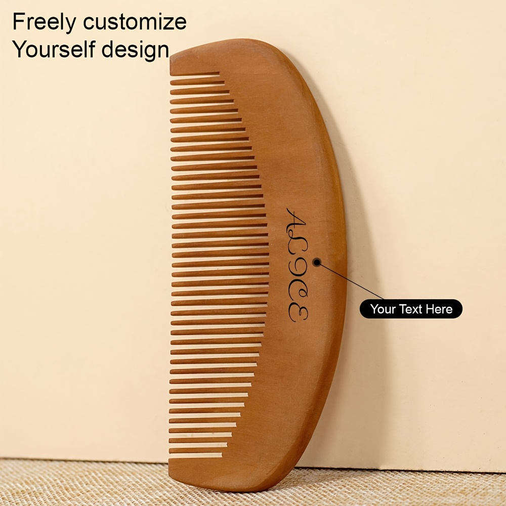 

1pc Luxecraft Personalized Handle Wooden Hair Comb - Anti-static Fine Tooth Brush For Normal Hair, Laser Engraved Finishing Comb