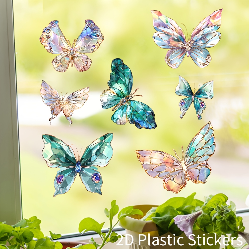 TEMU Stained Window Clings, Removable Static Glass Decals, Iridescent Stickers, Reusable And Stick No Residue Decor, Anti Collision Glass Art, For