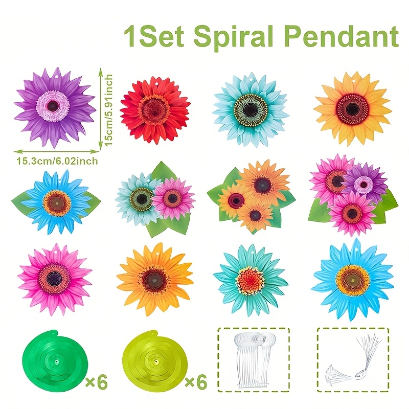 Image of 12pcs Colorful Paper Flower Spiral Pendants - Contemporary Hanging Ornaments For Birthday Wedding Shower Party Decorations, No Batteries Needed, Wedding Accessories, Festive Event Decor