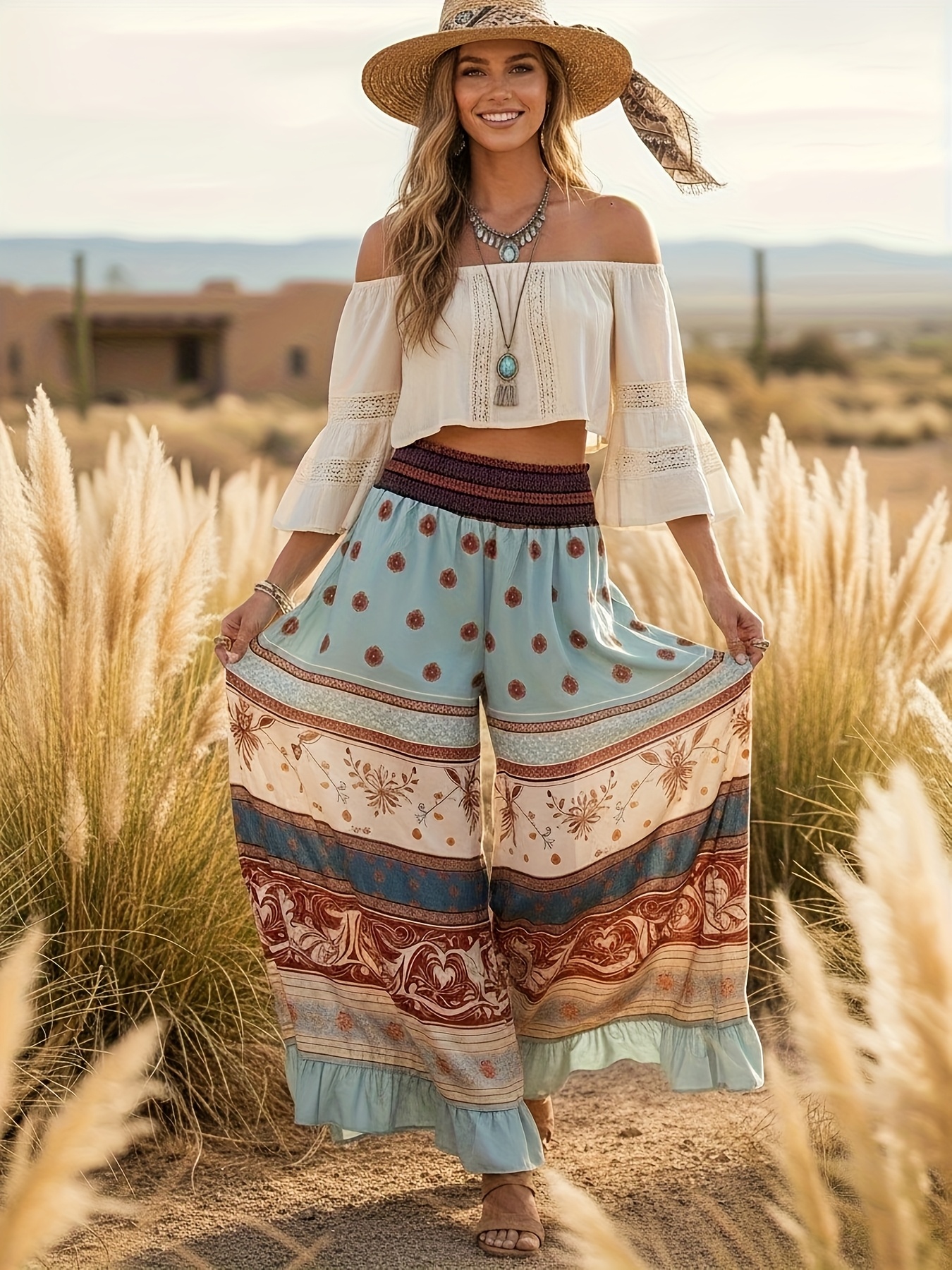 Boho Floral Wrap Maxi Dress - Summer 2025, Empire Waist, Ruffle Hem, Casual & Elegant