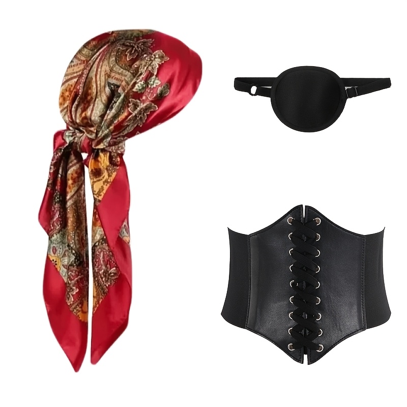 TEMU Set da 3 pezzi per adulti a tema pirata, foulard, cintura, maschera per gli da pirata, accessori, per abiti da pirata da gioco di ruolo. sia per