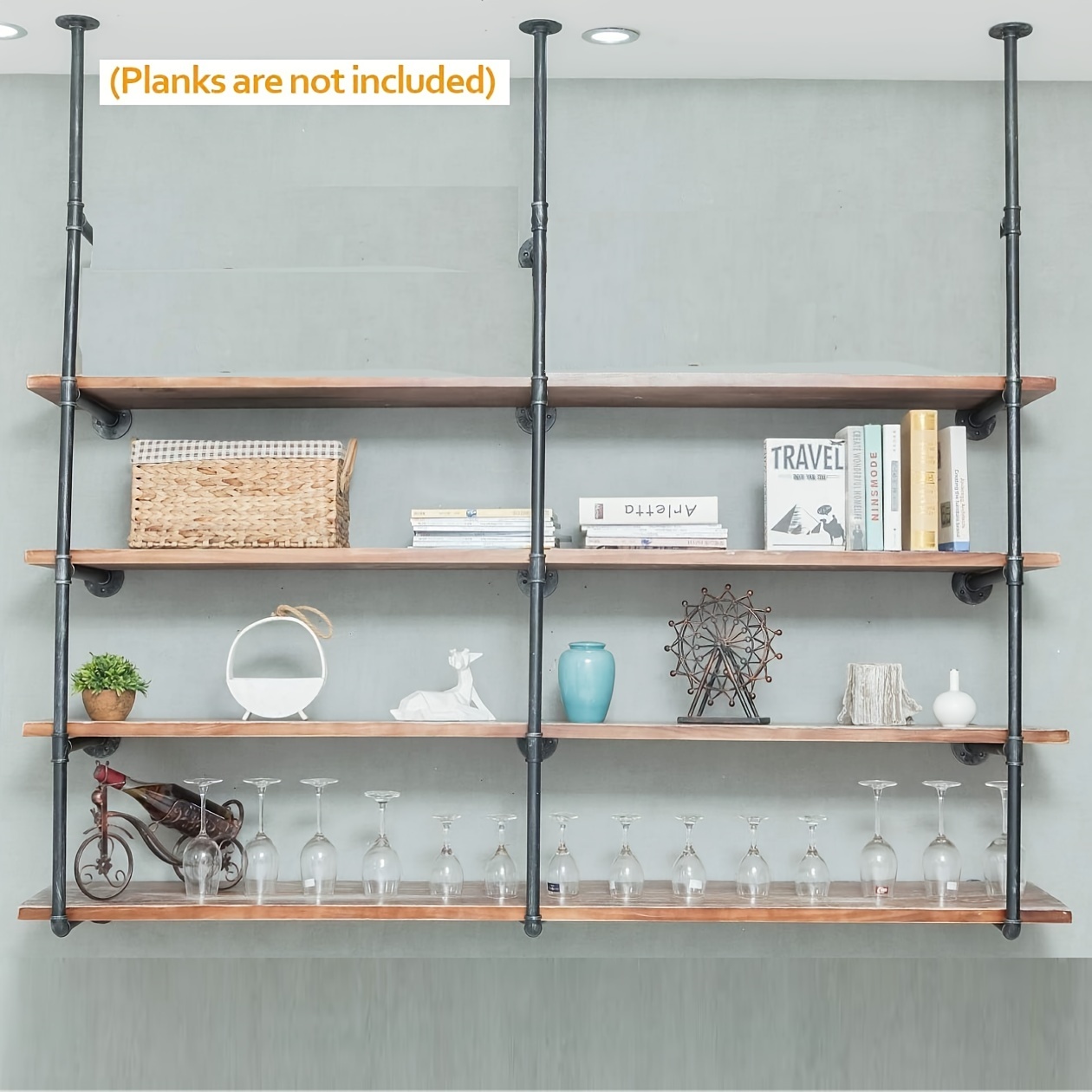 

Industrial Wall Mount Iron Pipe Shelf Shelves Shelving Bracket Vintage Retro Ceiling Hung Shelf Diy Open Bookshelf Storage For Office Room Kitchen (3 Pcsx 5 Tier, 72" Tall, 12"deep, Hardware Only)