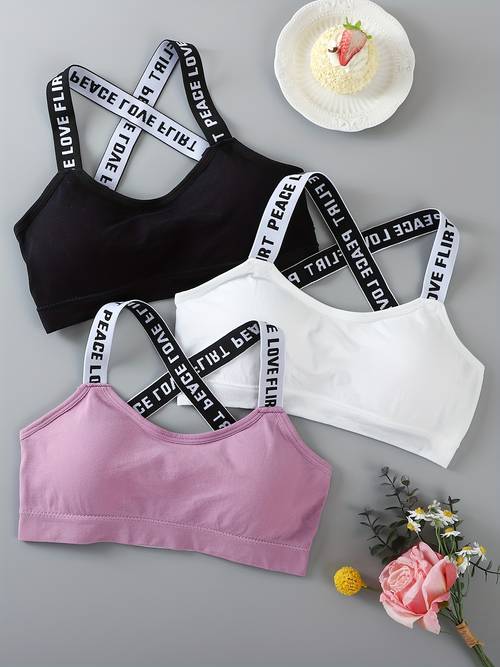 3 pack womens letter print sports bras bandeau style with deep backless design for a back display