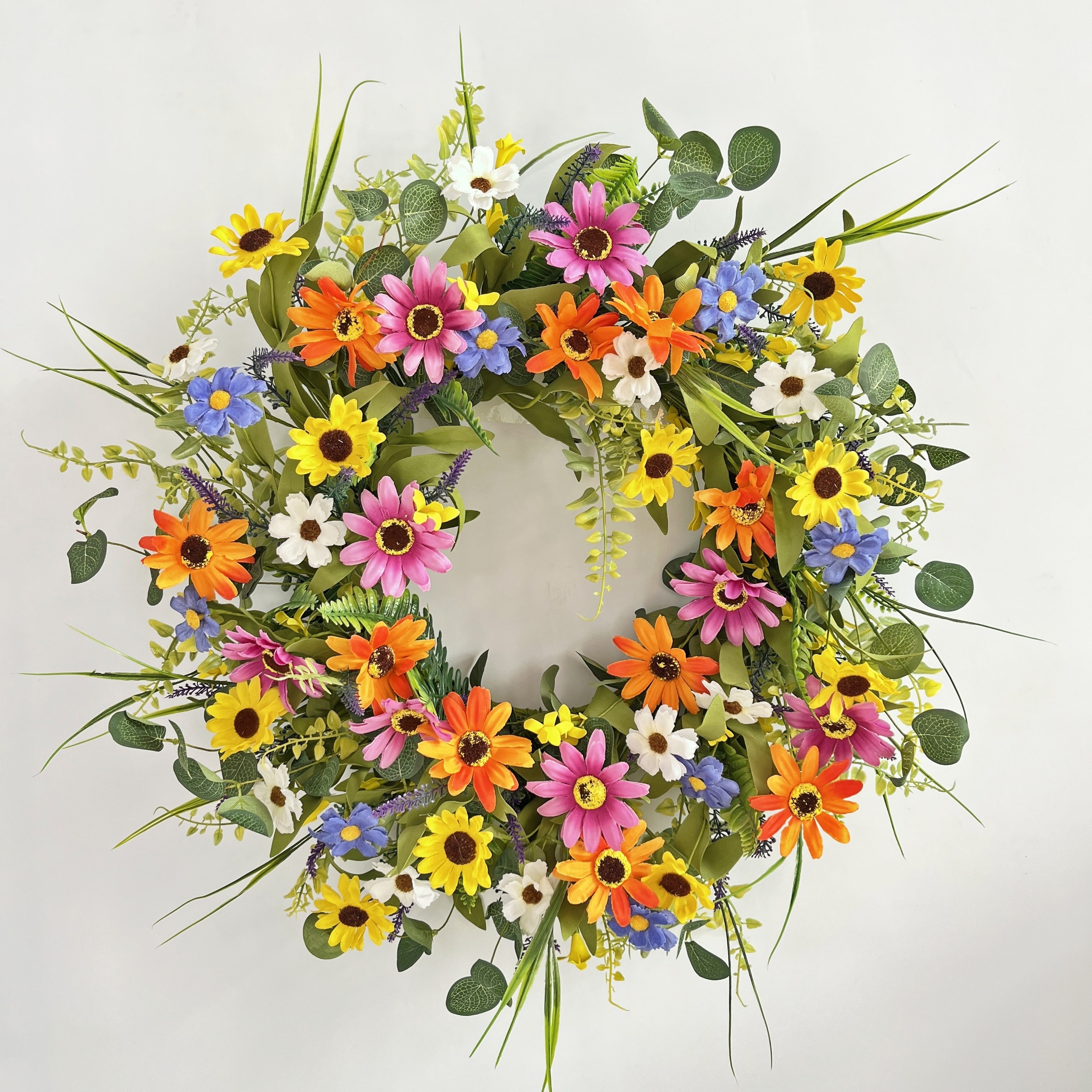 

1pc Spring Wreath, Artificial Daisy Lavender Flower Wreath For Front Door, Fall Door Wreath, Floral Wreath For Wall Window Porch Farmhouse Indoor Outdoor Decor, 50cm