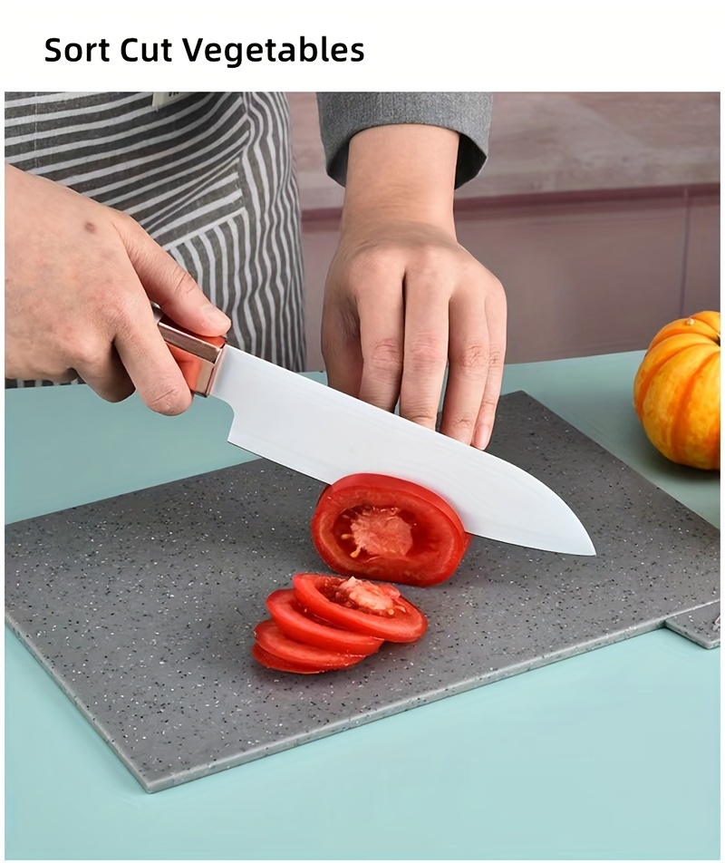 4 piece plastic cutting mat set with marble pattern and stand   kitchen chopping sheets for meal prep and serving details 2