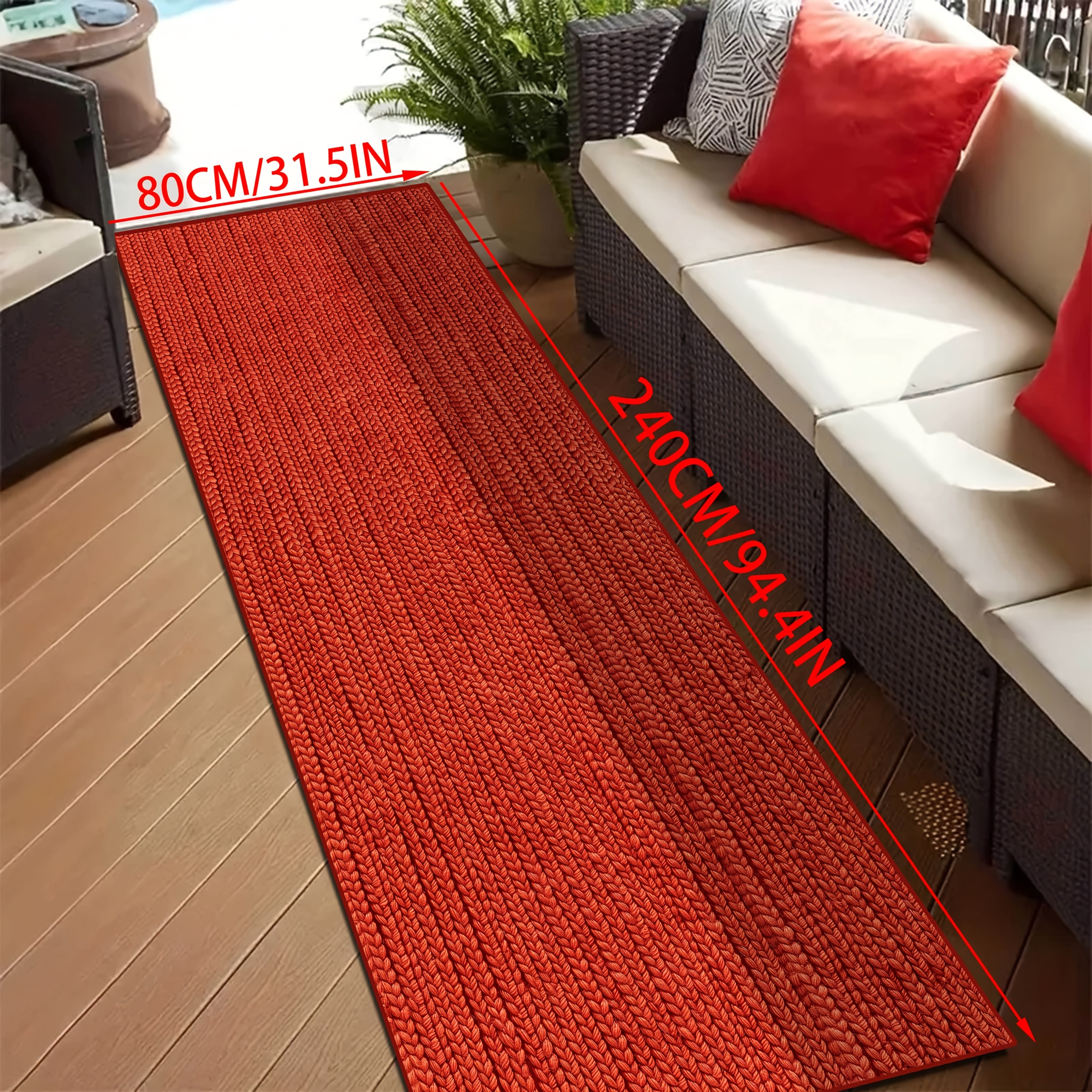 TEMU Golden Diamond 1pc, Extra-long Red Woven Pattern Hallway Soft Mat, Exquisite Anti-slip Balcony Strip Mat, Bathroom Mat, Laundry Room Floor Mat,