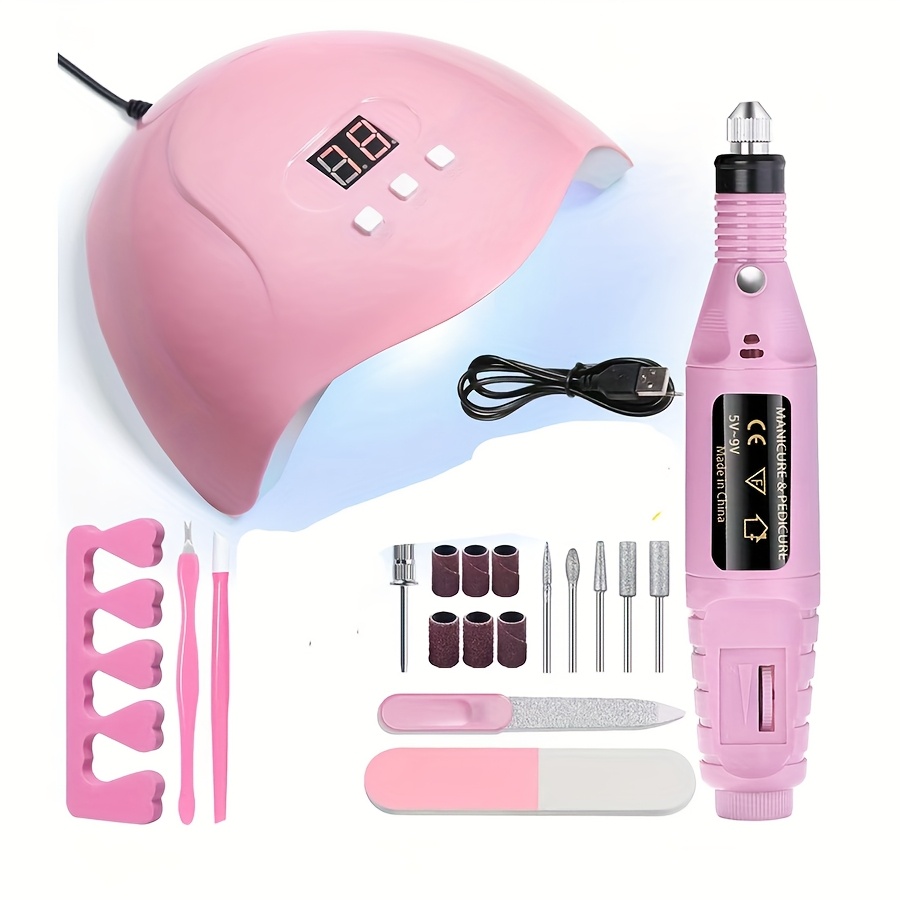 7 in 1 manicure tool set including led nail lamp gel nails dryer usb nail drill dead fork dead push nail file finger separator suitable for and Product details 0
