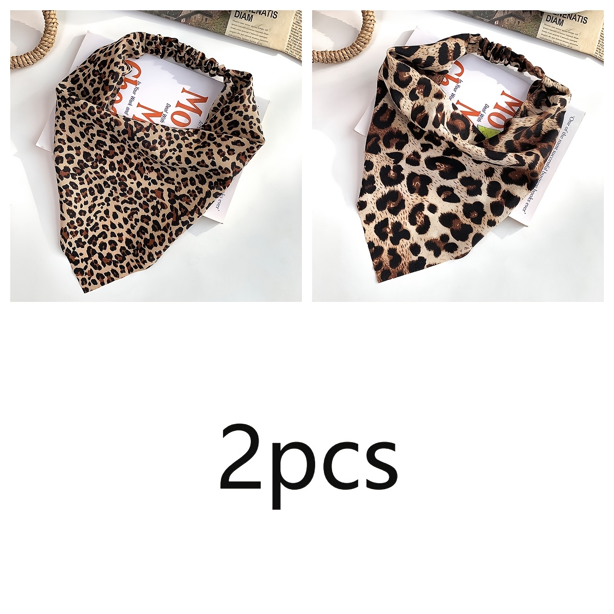 Image of 2pcs/french Retro Leopard Print Triangle Headscarf, Women's Styling Hair Accessory. European And Fabric Hair Ornament, Ideal For Daily Outfits And Summer, Casual Resorts, Travel And Ethnic-