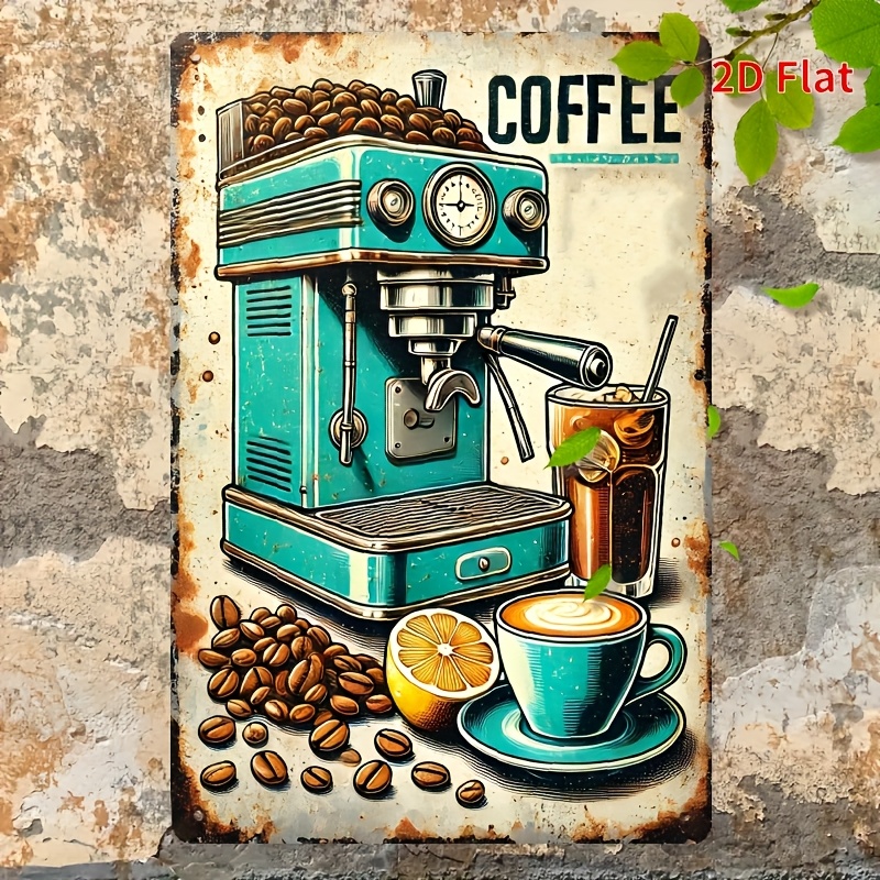 TEMU 2d Flat, Vintage Italian Espresso Coffee Wall Plaque - Wood Sign Suitable, & Office Decor With Espresso Machine & Bean Design, Retro For Coffee