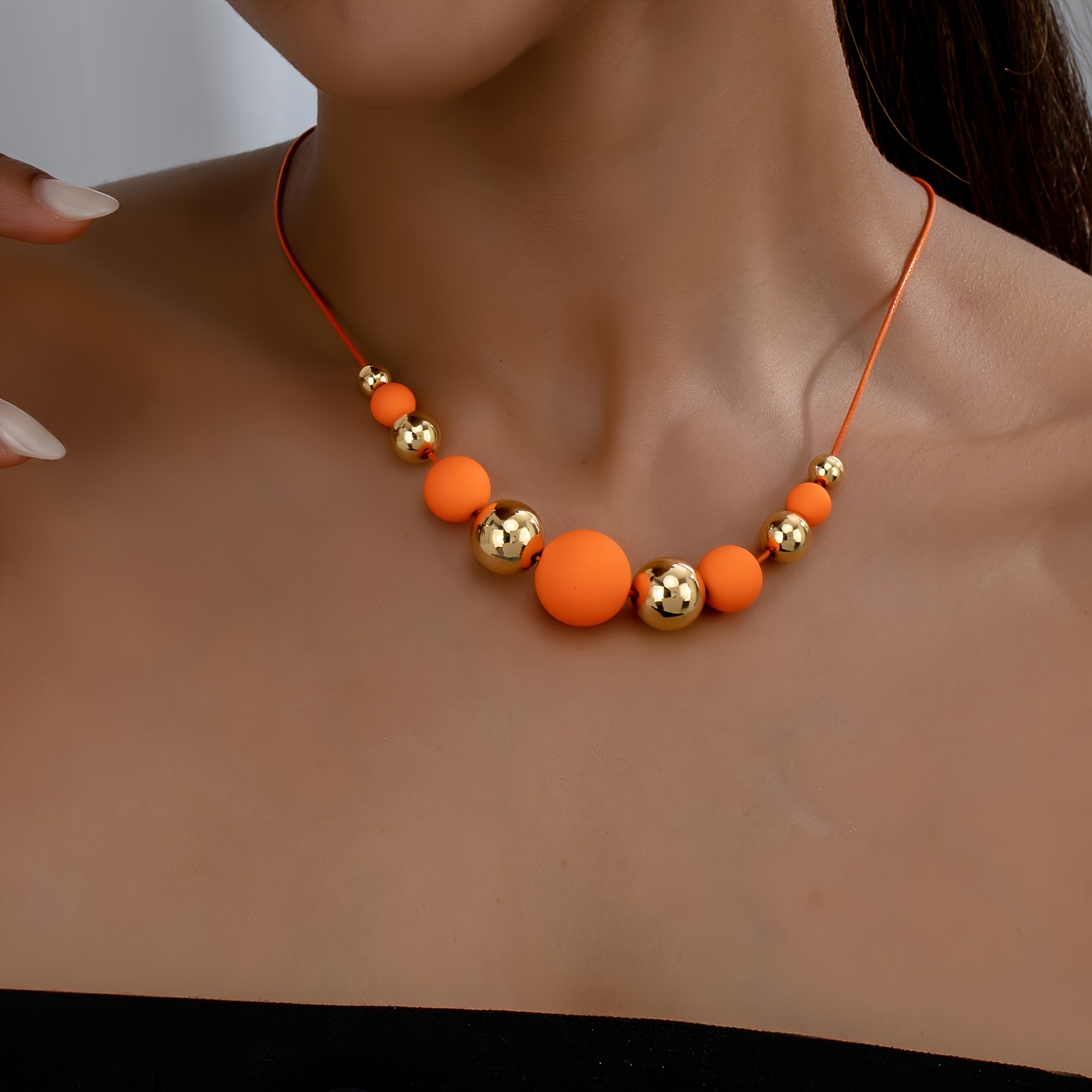 

Elegant Vintage-inspired Acrylic Bead Necklace With Plating, Y-necklace Style For Daily And Party Occasions