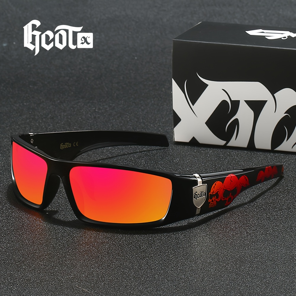 

Gcotx, Gothic Punk Cool Skull Print Wrap Around Polarized Fashion Glasses, For Men Women Outdoor Sports Cycling Running Fishing Hiking Golf Supply Photo Prop
