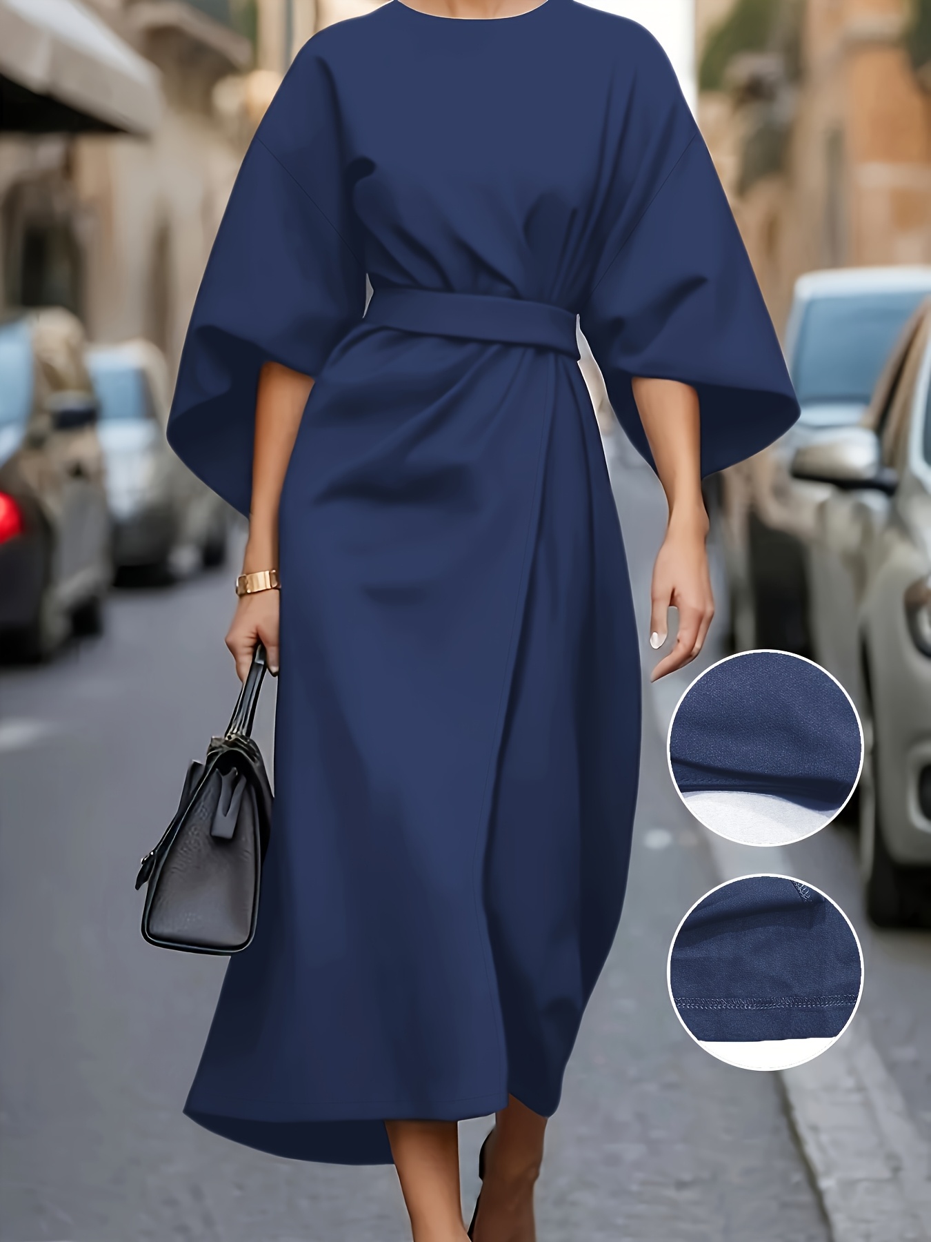 womens elegant batwing sleeve pencil dress solid color black waist cinching design machine washable versatile for casual formal occasions spring summer fall
