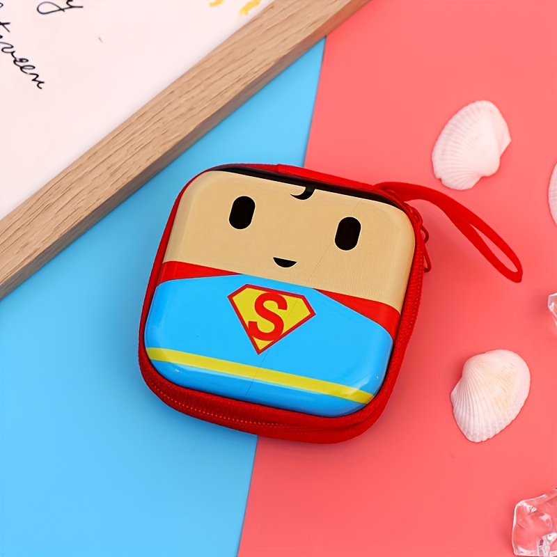 TEMU [Autorizado] Bolsa de almacenamiento de monedas para auriculares cuadrada con temática creativa de WB Hero Superman Carl Al y Bruce , bonita