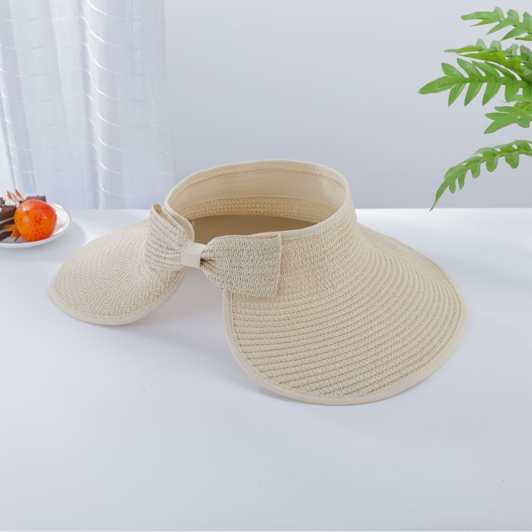 1pc New Women's Foldable Topless Hat, Summer Sun Hat, Wide Brim Straw Hat, Face-covering Straw Beach Hat