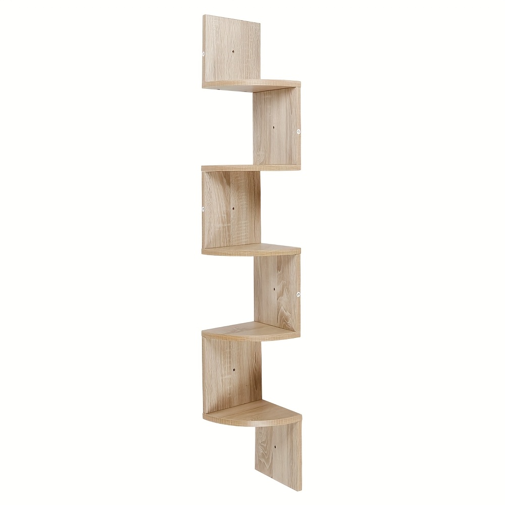 TEMU 5-tier Corner Shelf Wall-mounted Floating Shelves Suitable For Home Decor, Space- Curved Corner Shelf With Oak Finish, Easy Assembly & Cleaning,