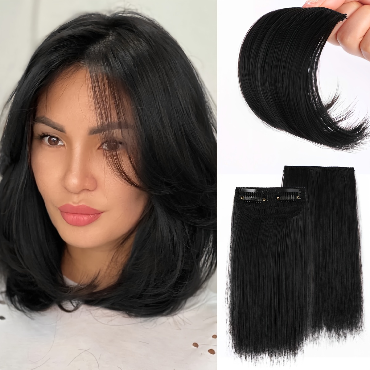 

Fnypretty 4-piece Set: Invisible Clip-in Hair Extensions For Women - Add Volume & Length, Short Straight Synthetic Hairpieces In Black & Brown (2x4" + 2x8")