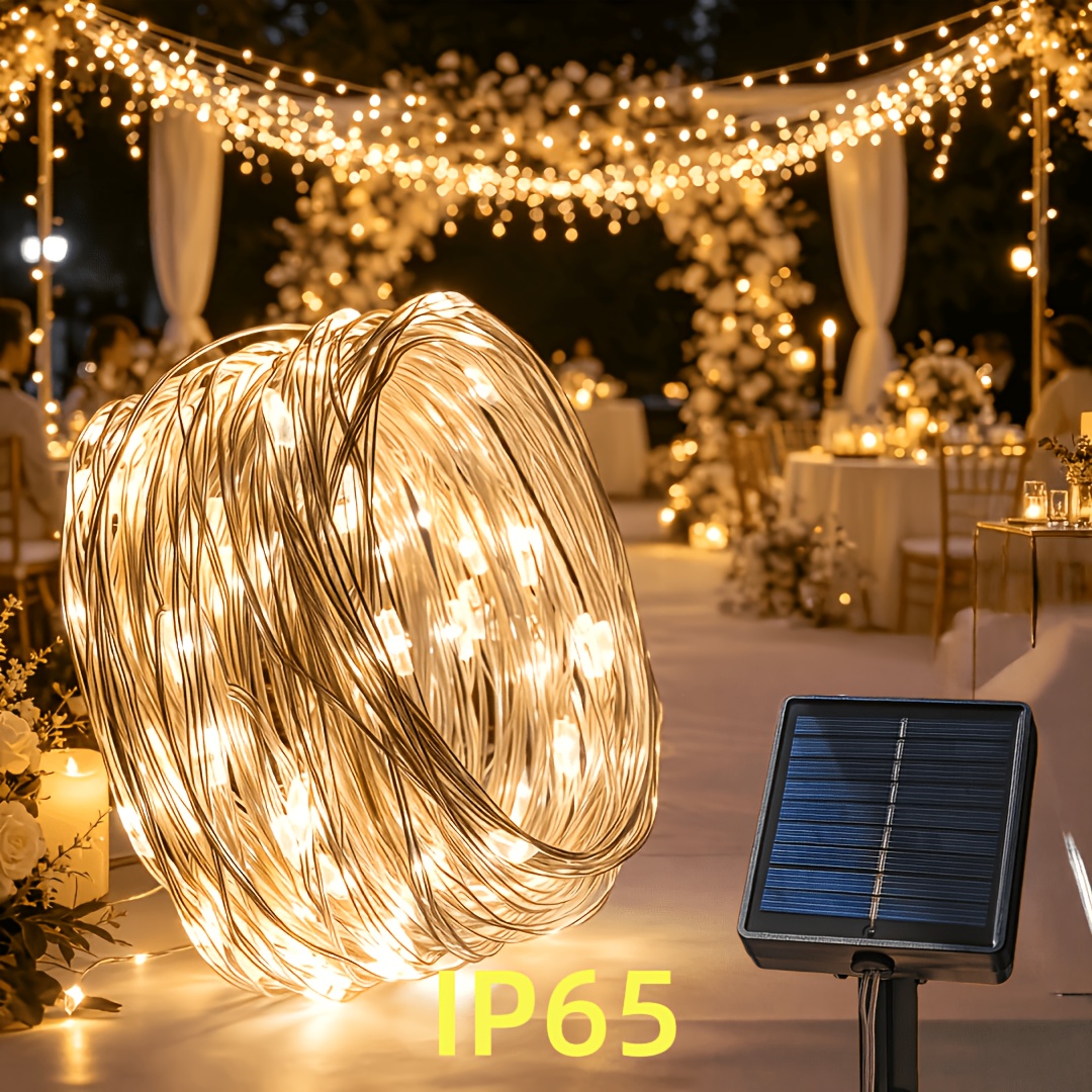 Solarbetriebene Lichterkette mit Feuerfliegen-Design, Silberdraht, Lithium-Batterie Solar Lichterkette für Außenbereich 300/200/100/50 LED, Lichterketten mit Kupferdraht, Außenbeleuchtung,