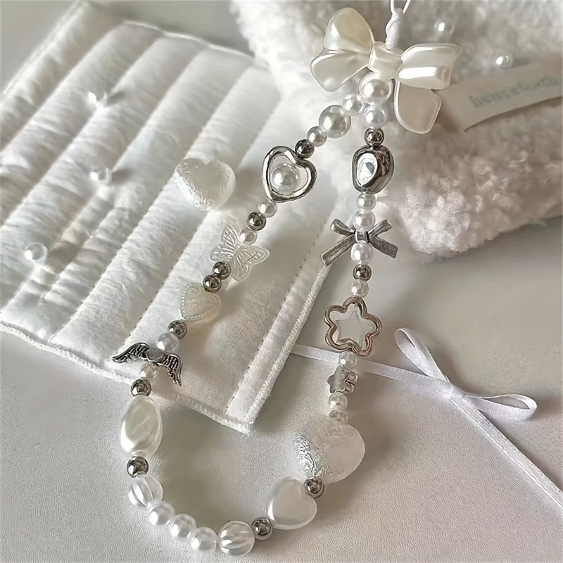 

Ins Korean Cute Heart Pearl Beads Beaded Phone Chain For Iphone Camera Hanging Rope Anti-lost Lanyard Hanging Jewelry