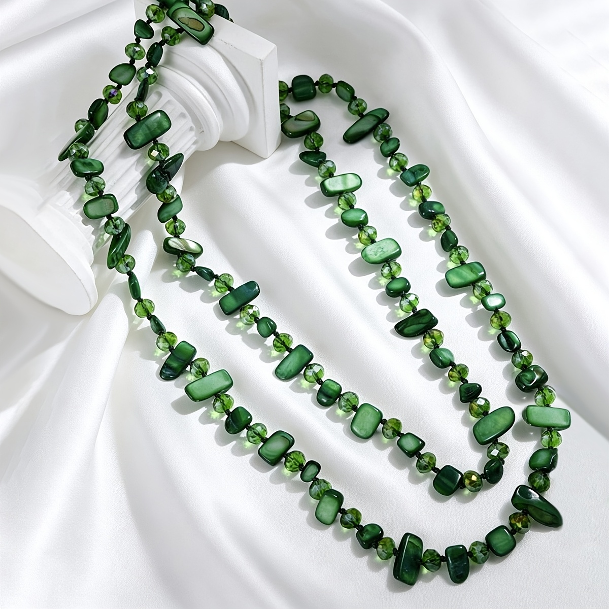 TEMU 1pc Irregular Stone And Shell Element Beaded Long Necklace, Suitable For Vacation, Leisure, And Travel Wear, With Random Texture