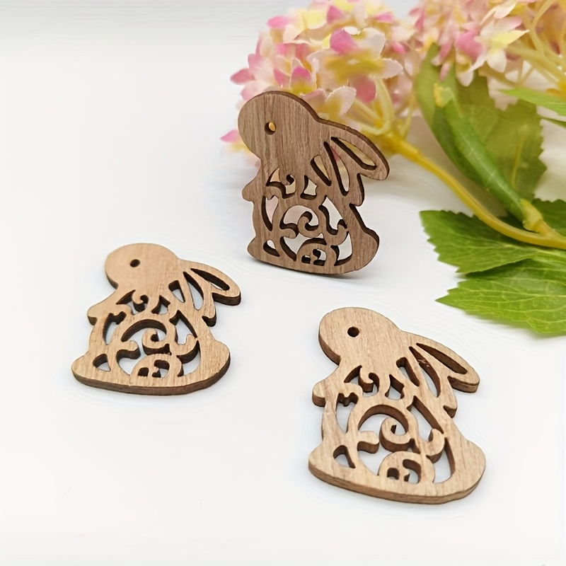 

10pcs Décorations de Lapins en Bois Intricats pour Pâques - Design Naturel Creux, pour la Décoration de Jardin & Maison, Thème Animalier de Lettres Polyvalent, Pas d'Électricité , Accessoires de Lapin