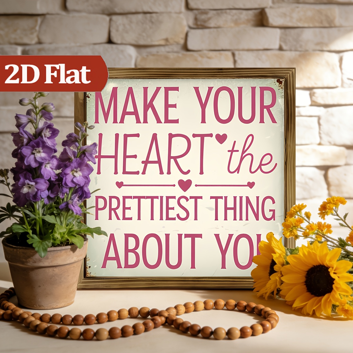 TEMU 2d Flat - 's Day Wooden Plaque Set - "make Your Heart The Thing About You" Sign - Perfect Valentine's Day Gift , 8x8 Inches - Suitable For