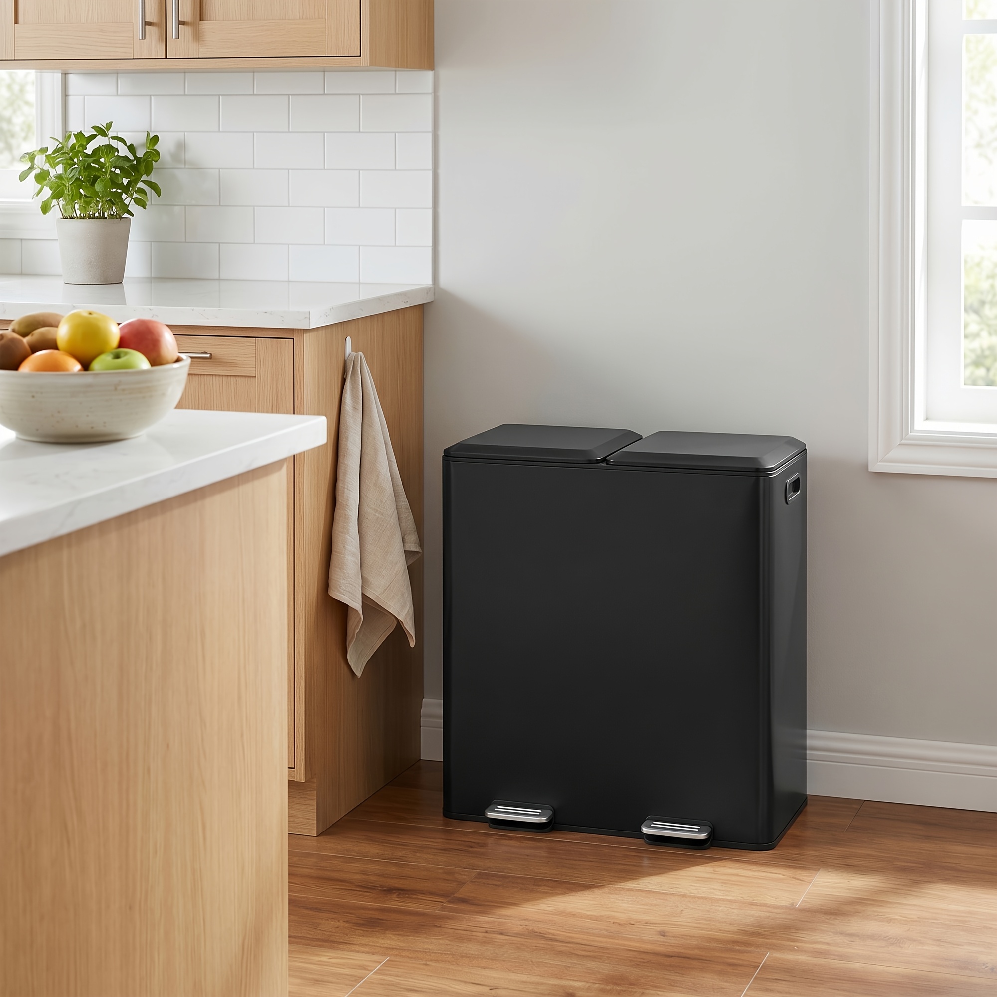Image of Kitchen Trash Can, 2 X 30l, 2 Compartments, Waste System, Soft Close, Removable Inner Bins, Pedals