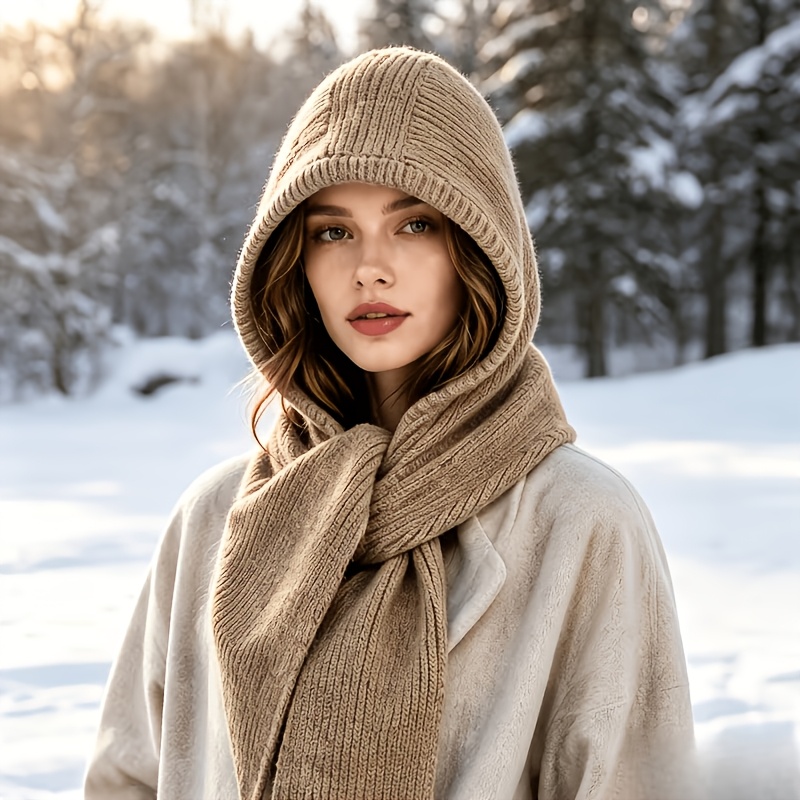 TEMU Chapeau d'extérieur pour femmes - Chapeau châle à capuche d'automne/hiver pour femmes, chapeau écharpe de protection chaude pour les oreilles et