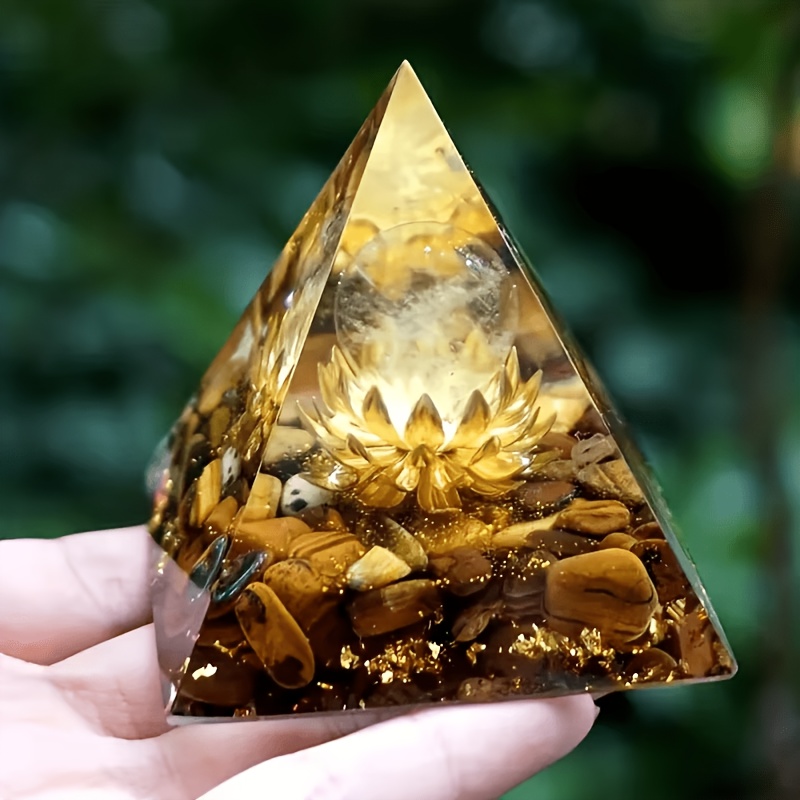 TEMU 1pc Ogoní Pyramid Tiger Eye Lotus Symbol Ogoní, Crystal Handicrafts, Indoor Decorative Pyramid Ornaments