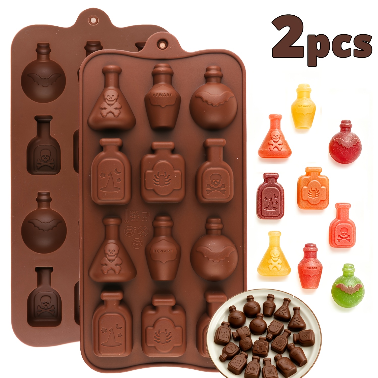 TEMU A Pack Of 2 Chocolate Silicone Molds, Including Potion, , And -shaped Candy Molds, As Well As Silicone Cookie Molds. Suitable For Making