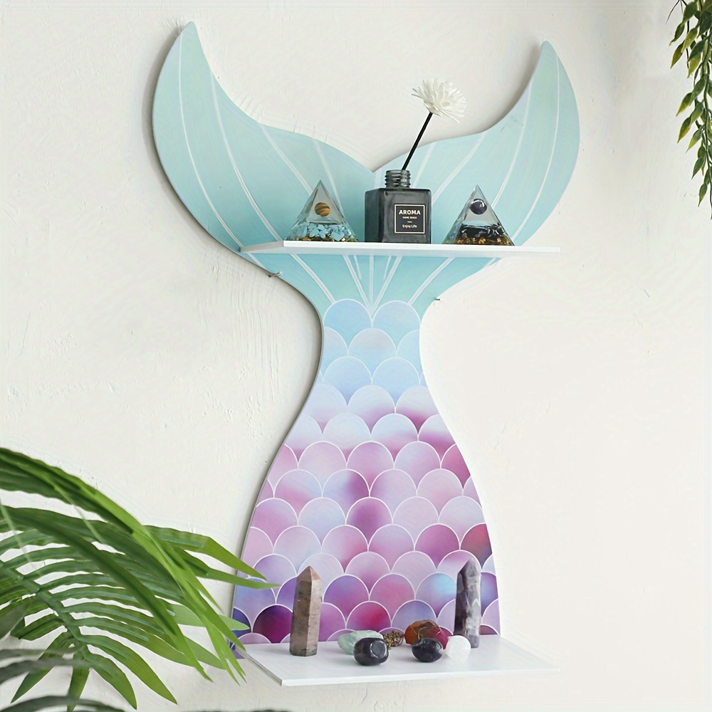 

Bohemian Wall-mounted Mermaid Tail Shelf - 1pc, Mixed Color, Patterned, Fiberboard Material, Crystal Display Shelving For Home Decor, Bedroom, Suitable For 14+