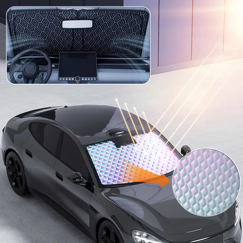 portable car windshield sun shade rhombus lattice 3 layer thickened titanium silvery coating uv sun protection extended edge no light leakage design car interior from uv damage fits most vehicles summer supplies Product details 6