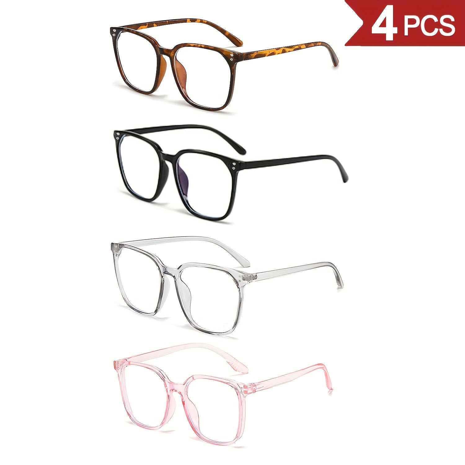 TEMU 4pcs Set Of Fashionable Round Frame Transparent Lens Glasses - Anti Blue Light, Lightweight Tr Frame Candy Color, Suitable For And Computer Use,