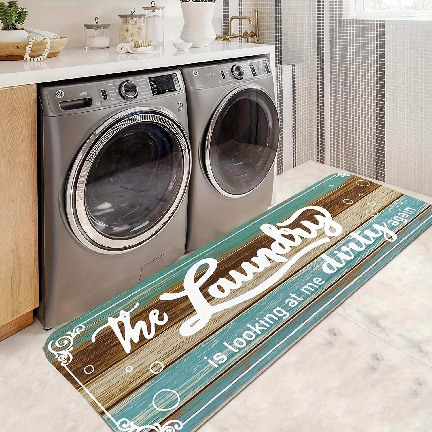 

1pc, Laundry Room Mat, Flannel Area Rug, Non-slip Floor Carpet, Home Decor, Room Decor, Home Kitchen Items