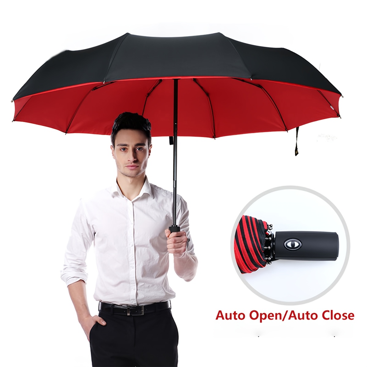 

Foraintune Automatic Umbrella - Windproof, Uv Protection, 10-rib Design, Striped Handle, Compact Folding For Sun And Rain, , Sun Protection Gear | Sleek | Iron Ribs, Foraintune