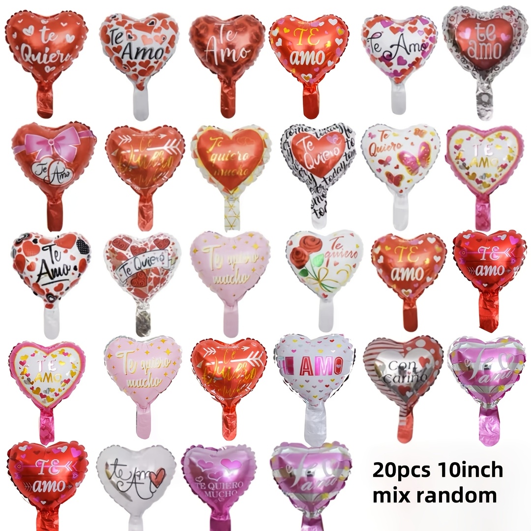 

20-pack 10-inch Spanish Valentine's Day Heart-shaped Balloons, Assorted Mix, Red & , Aluminum Film, Love & Messages For Party Decorations