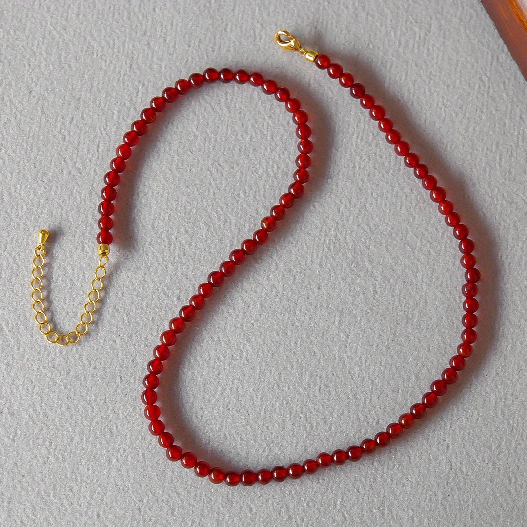 Natural Stone 4Mm Round Carnelian Necklace, Elegant & Fortunate
