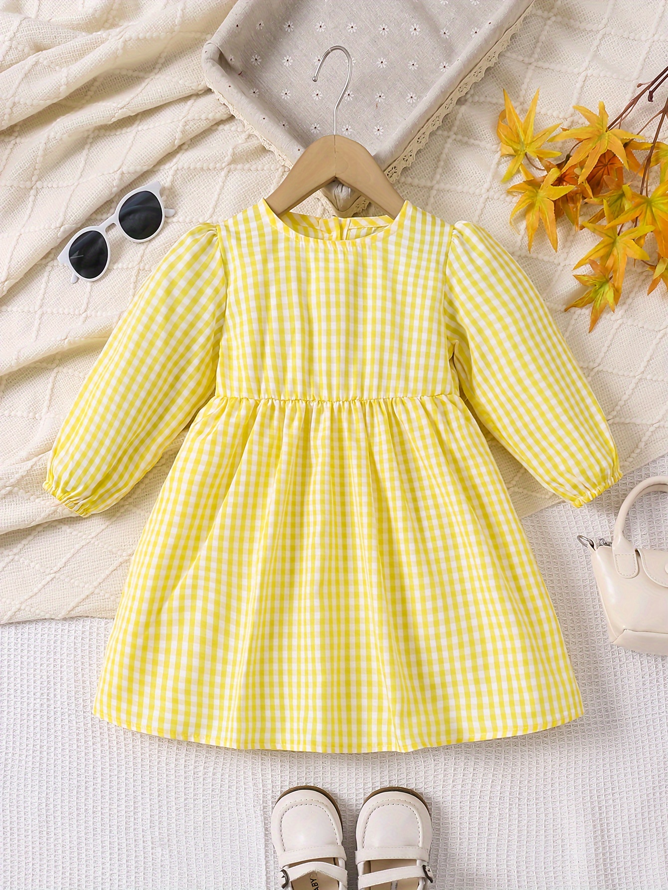 girls black white checkered long sleeve dress stylish - Temu
