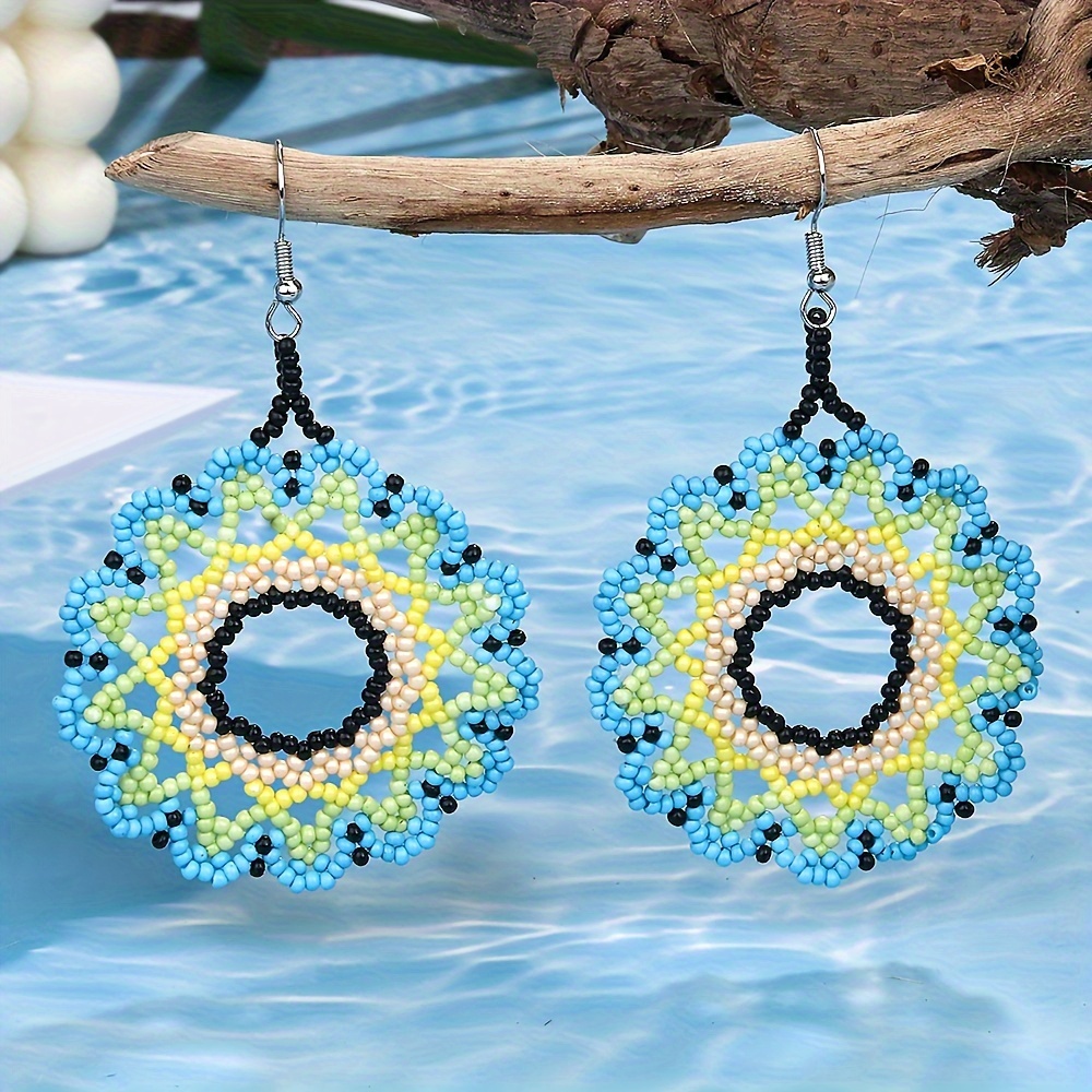 

Handmade Beaded Drop & Dangle Earrings, Boho Flower Hollow-out Design, Stainless Steel Ear Needle, Women's Vacation Style Jewelry Accessory - All Seasons Suitable