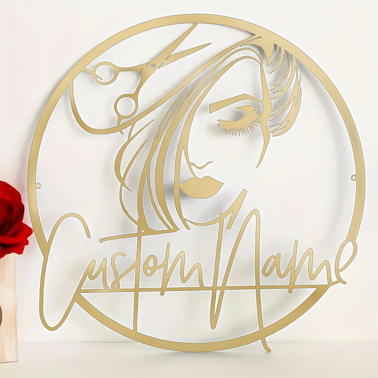 TEMU 1pc Personalized Women's Hairdressing Salon Metal Wall Art, Elegant Modern Metal Wall Decor, Gift For Hair Stylist, Easy To Hang Sturdy And