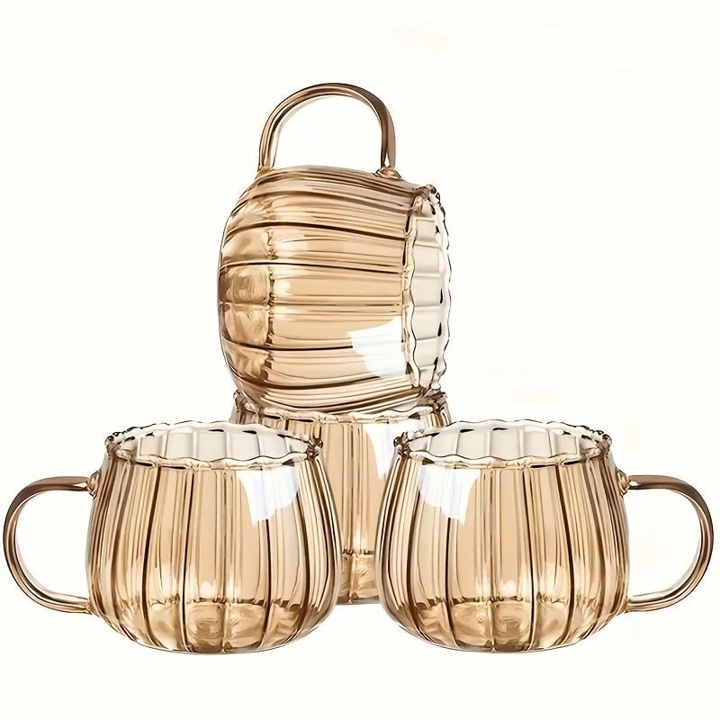 4 Sets Of 350ml/11.9oz Glass Cups Shaped Like Golden Pumpkins, Featuring Handles. Reusable Cups Make For Unique Gifts For , Anniversaries, Valentine's Day