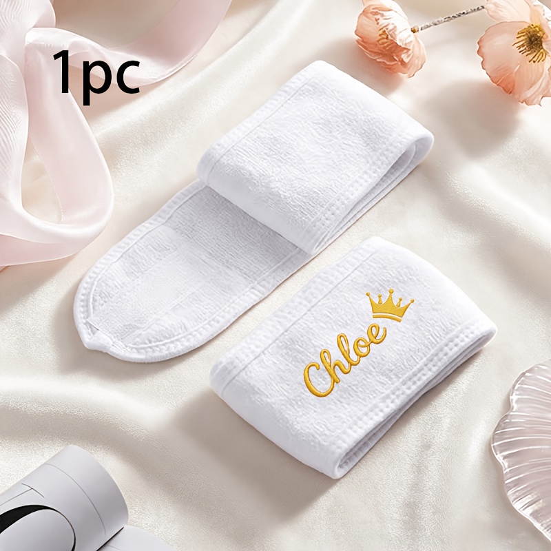 TEMU Personalized Embroidered Crown Headband With Name/text Customization - Self-adhesive Adjustable Hair Suitable For Yoga, Gym, Spa, Skincare &